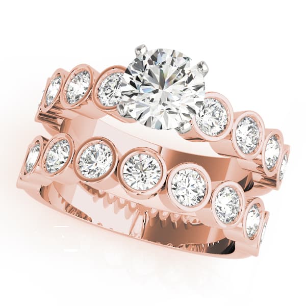 Single Row Bezel Engagement Ring, style 50387, On hand view in rose gold
