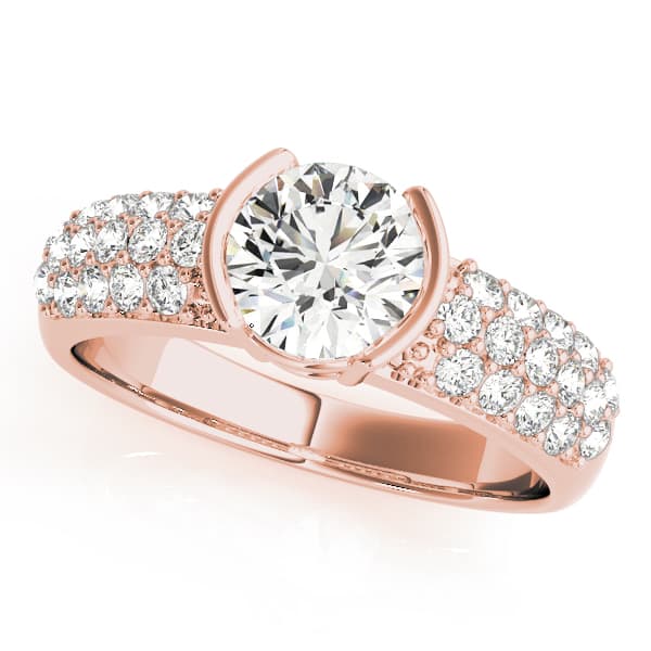 Multi-Row Pavé Half Bezel Engagement Ring, style 50389, Front view in rose gold