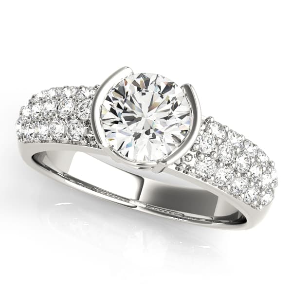 Multirow Pavé Half Bezel Engagement Ring — style 50389 in 10k White Gold
