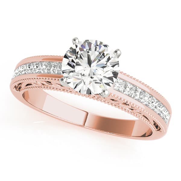 Antique Princess Cut Milgrain Engagement Band, style 50390, Front view in rose gold