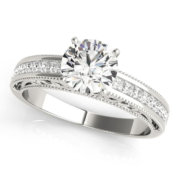 Antique Princess Cut Milgrain Engagement Band — style 50390 in 10k White Gold