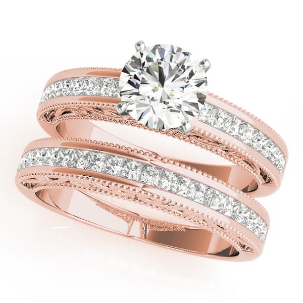 Antique Princess Cut Milgrain Engagement Band, style 50390, On hand view in rose gold