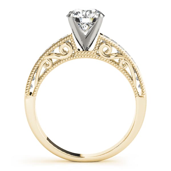 Antique Princess Cut Milgrain Engagement Band, style 50390, Side view in yellow gold