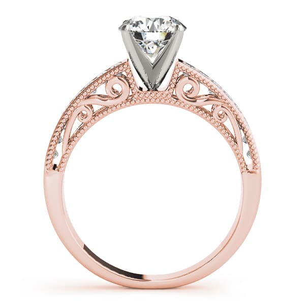 Antique Princess Cut Milgrain Engagement Band, style 50390, Side view in rose gold
