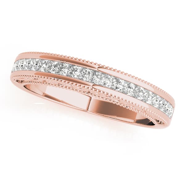 Fancy Shape Princess Cut Milgrain Wedding Band (1/3 ct. tw.), Front view in rose gold
