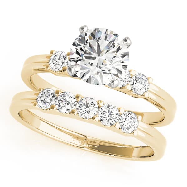 Single Row Shared Prong Engagement Ring, style 50391, On hand view in yellow gold