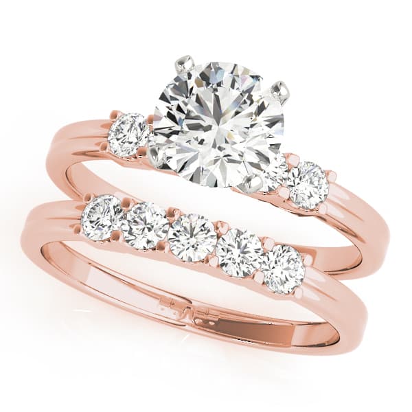 Single Row Shared Prong Engagement Ring, style 50391, On hand view in rose gold