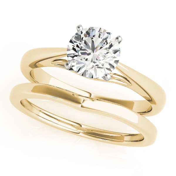 Solitaire Cathedral Engagement Ring, style 50396, On hand view in yellow gold