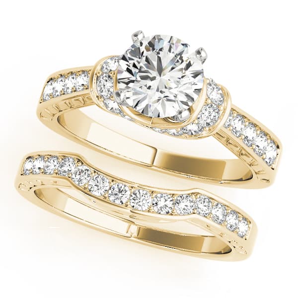 Cluster Sides Engagement Ring, style 50400, On hand view in yellow gold