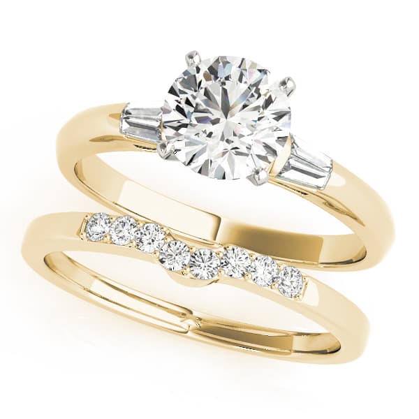 3-Stone Fancy Shape Baguette Engagement Ring, style 50405, On hand view in yellow gold