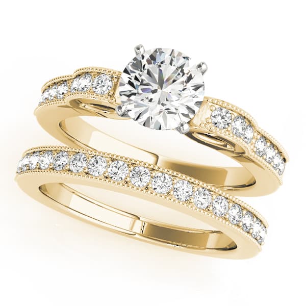 Single Row Prong Engagement Ring, style 50407, On hand view in yellow gold