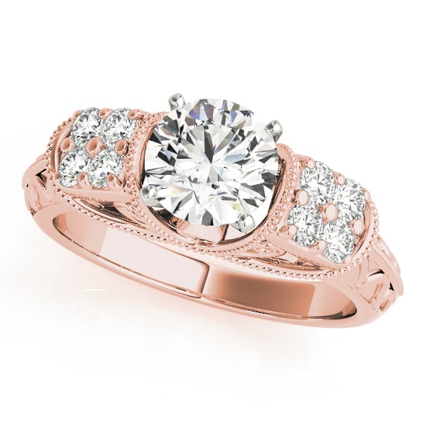 Antique Filigree Milgrain Engagement Ring, style 50409, Front view in rose gold