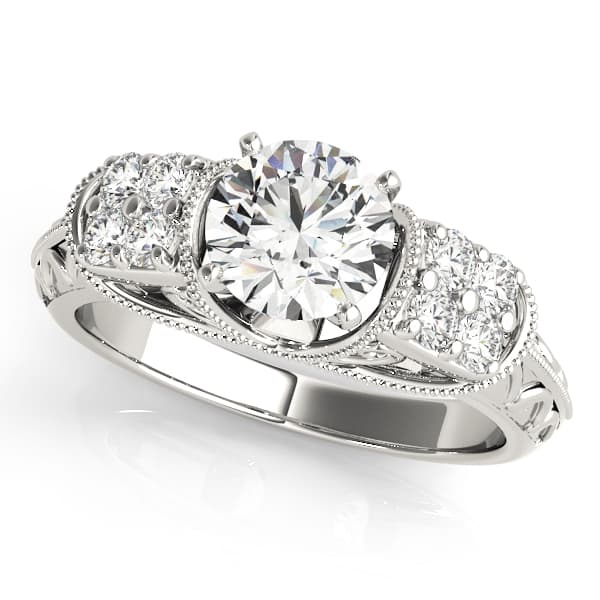 Antique Filigree Milgrain Engagement Rings — style 50409 in 10k White Gold