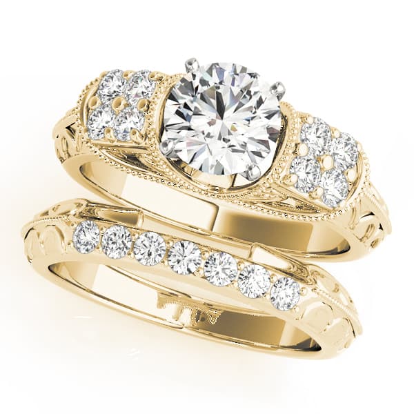 Antique Filigree Milgrain Engagement Ring, style 50409, On hand view in yellow gold