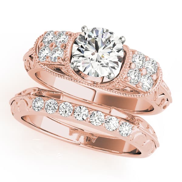 Antique Filigree Milgrain Engagement Ring, style 50409, On hand view in rose gold