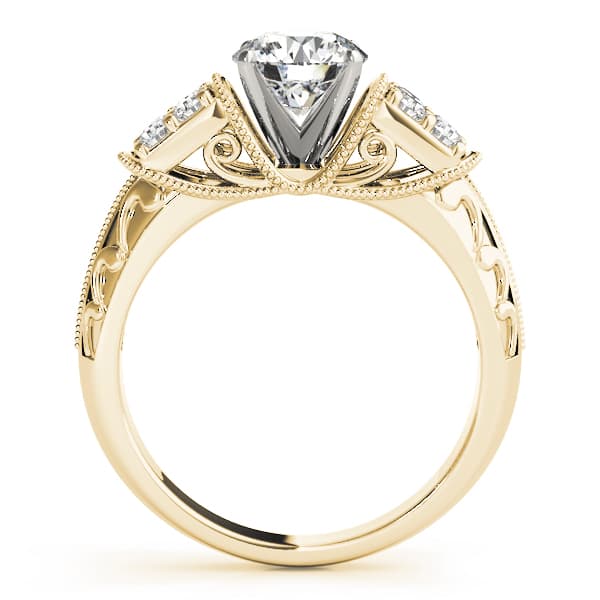 Antique Filigree Milgrain Engagement Ring, style 50409, Side view in yellow gold