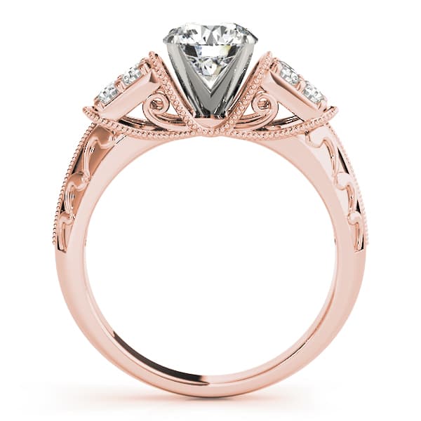 Antique Filigree Milgrain Engagement Ring, style 50409, Side view in rose gold