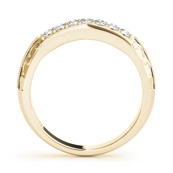 Prong Set Filigree Wedding Bands (1/8 ct. tw.), Side view in yellow gold