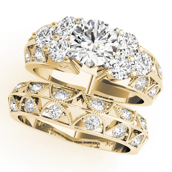 Cluster Sides Engagement Ring, style 50410, On hand view in yellow gold