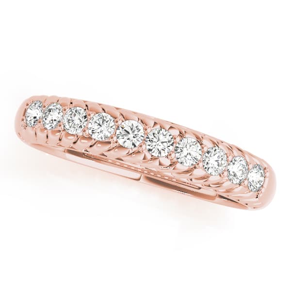 Single Row Prong In Channel Braided Band Wedding Band (1/4 ct. tw.), Front view in rose gold