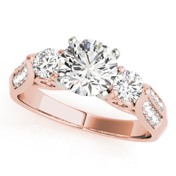 3 Stone Round Engagement Ring, style 50418, Front view in rose gold