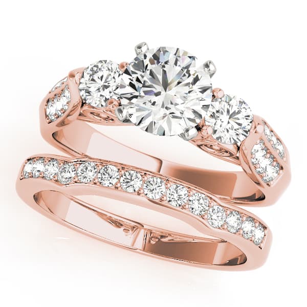 3 Stone Round Engagement Ring, style 50418, On hand view in rose gold