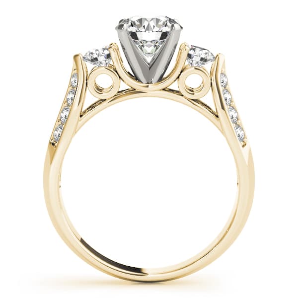 3 Stone Round Engagement Ring, style 50418, Side view in yellow gold
