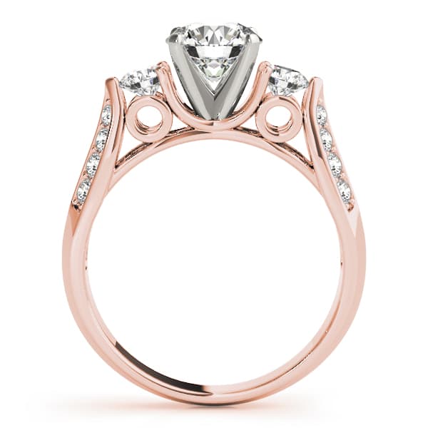 3 Stone Round Engagement Ring, style 50418, Side view in rose gold