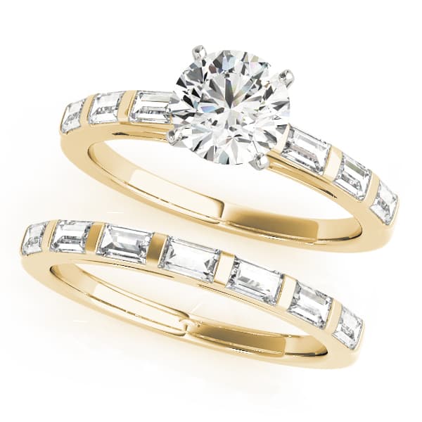 Fancy Shape Baguette Stackable Engagement Ring, style 50419, On hand view in yellow gold