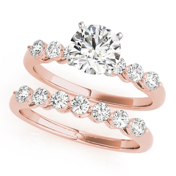 Single Row Shared Prong Engagement Ring, style 50422, On hand view in rose gold