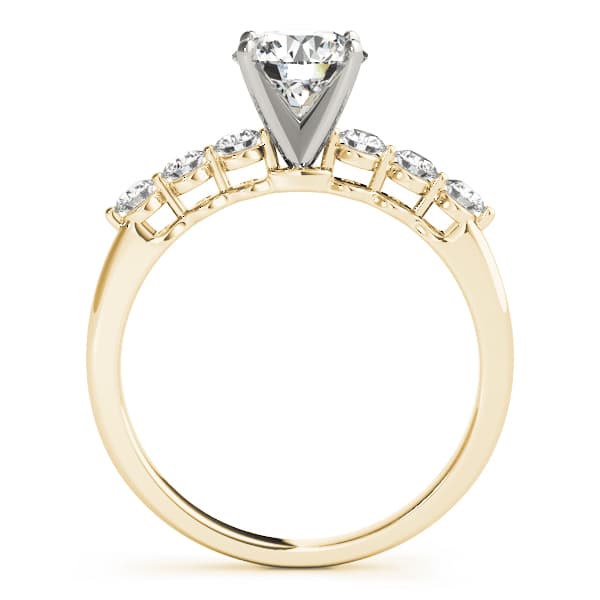 Single Row Shared Prong Engagement Ring, style 50422, Side view in yellow gold