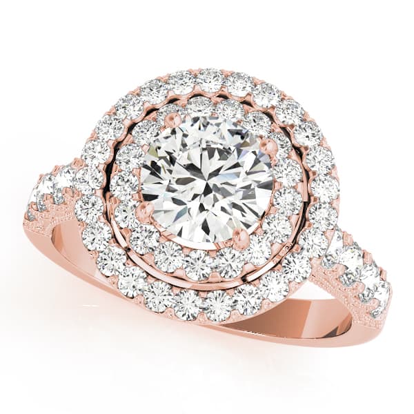 Halo Round Engagement Ring, style 50424, Front view in rose gold