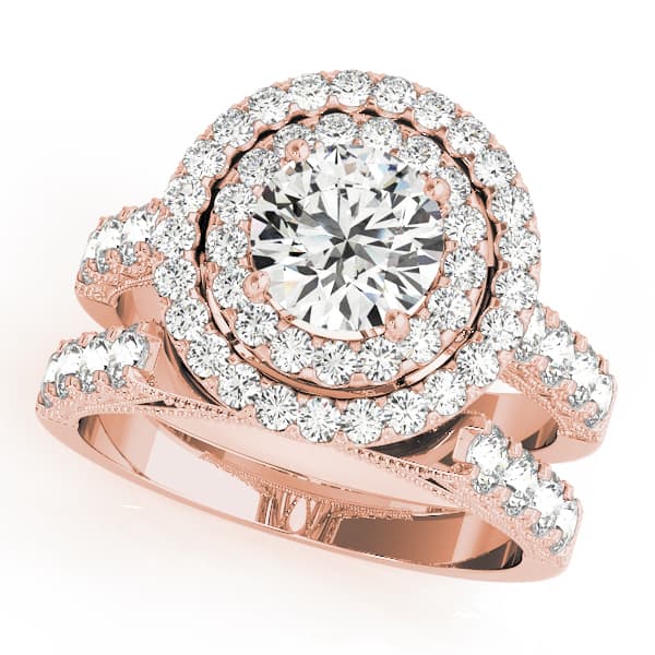 Halo Round Engagement Ring, style 50424, On hand view in rose gold