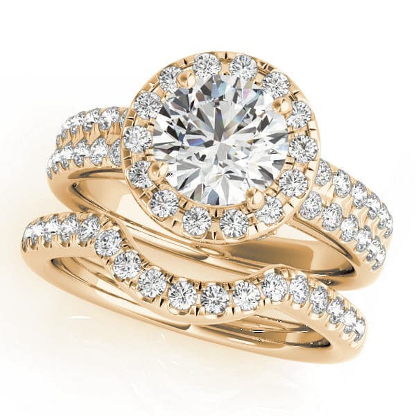 Halo Round Engagement Ring, style 50425, On hand view in yellow gold