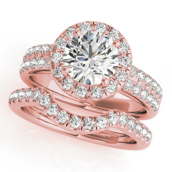 Halo Round Engagement Ring, style 50425, On hand view in rose gold