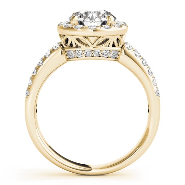 Halo Round Engagement Ring, style 50425, Side view in yellow gold