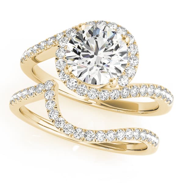 Bypass Round Halo Engagement Ring, style 50426, On hand view in yellow gold