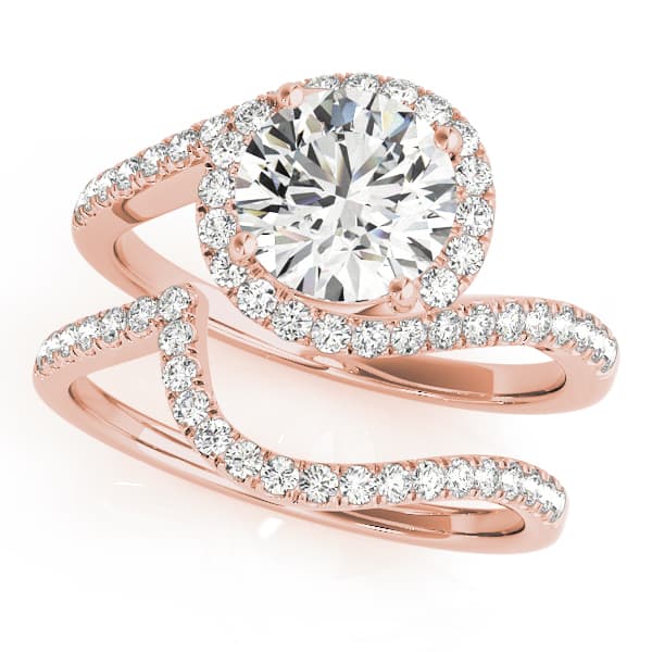 Bypass Round Halo Engagement Ring, style 50426, On hand view in rose gold