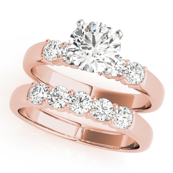 Shared Prong Engagement Ring, style 50437, On hand view in rose gold