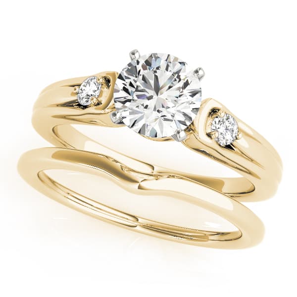 3-Stone Split Shank Engagement Ring, style 50447, On hand view in yellow gold