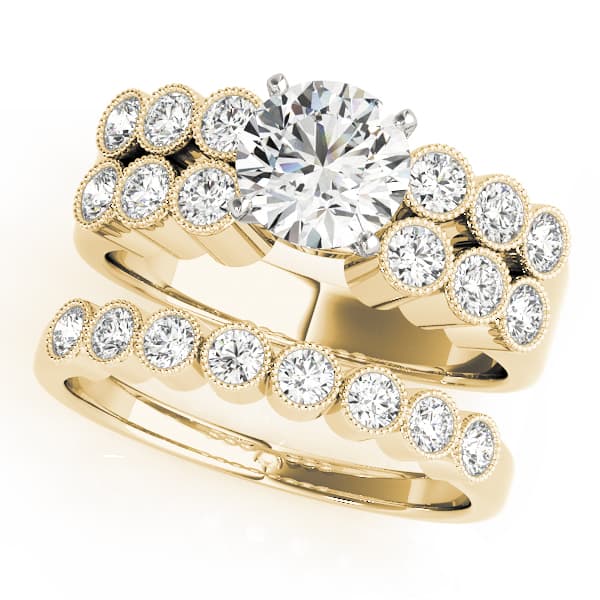 Multi-Row Milgrain Engagement Ring, style 50448, On hand view in yellow gold