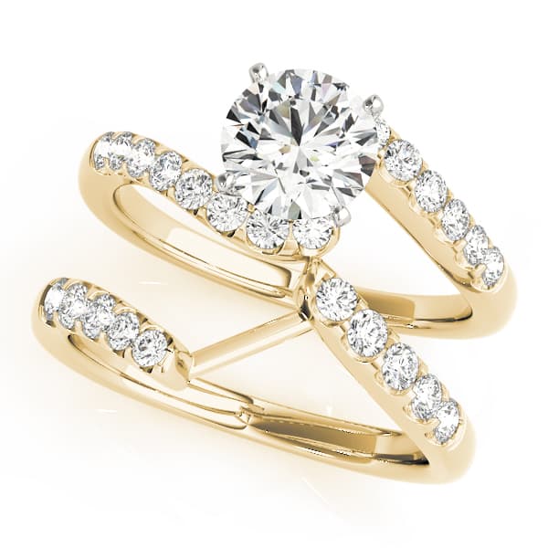 Bypass Split Prong Engagement Ring, style 50450, On hand view in yellow gold
