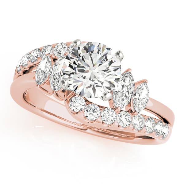 Round & Marquise Bypass Engagement Ring, style 50453, Front view in rose gold