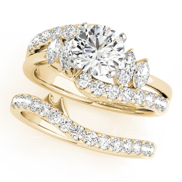 Round & Marquise Bypass Engagement Ring, style 50453, On hand view in yellow gold