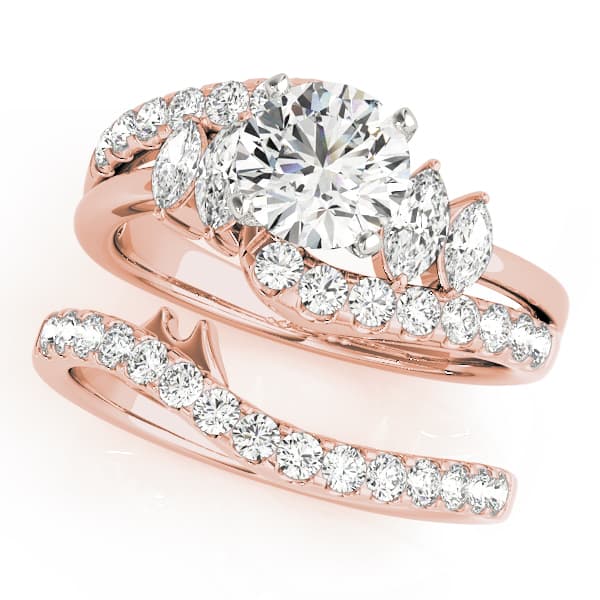 Round & Marquise Bypass Engagement Ring, style 50453, On hand view in rose gold