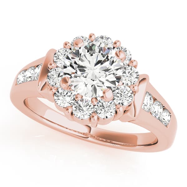 Halo Round Engagement Ring, style 50455, Front view in rose gold
