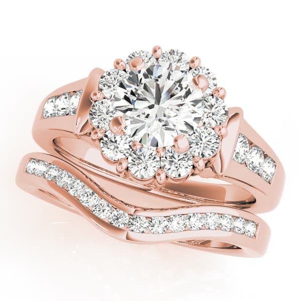 Halo Round Engagement Ring, style 50455, On hand view in rose gold