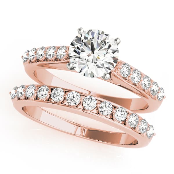 Single Row Shared Prong Engagement Ring, style 50456, On hand view in rose gold