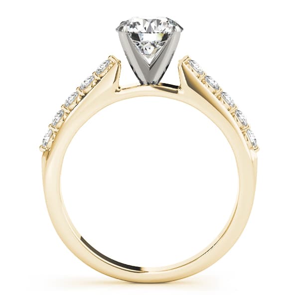 Single Row Shared Prong Engagement Ring, style 50456, Side view in yellow gold