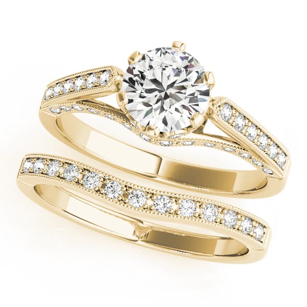 Single Row Prong Engagement Ring, style 50458, On hand view in yellow gold